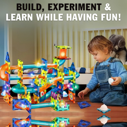 Light Magnetic Tiles Building Blocks – STEM Educational Toy for Kids | 3D Transparent Magnetic Marble Run Set