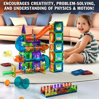 Light Magnetic Tiles Building Blocks – STEM Educational Toy for Kids | 3D Transparent Magnetic Marble Run Set