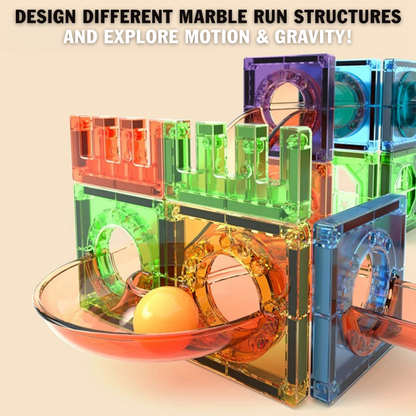 Light Magnetic Tiles Building Blocks – STEM Educational Toy for Kids | 3D Transparent Magnetic Marble Run Set