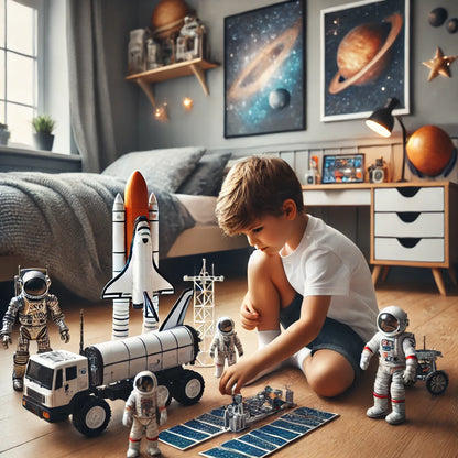 Space Exploration STEM Toy Set – Astronaut Figures, Space Shuttle, Rover, Scooter, and Satellite for Kids Aged 7 and Up