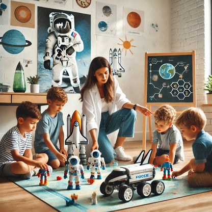 Space Exploration STEM Toy Set – Astronaut Figures, Space Shuttle, Rover, Scooter, and Satellite for Kids Aged 7 and Up