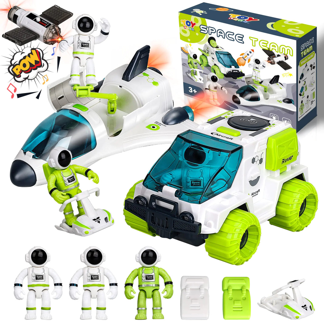 Space Exploration STEM Toy Set – Astronaut Figures, Space Shuttle, Rover, Scooter, and Satellite for Kids Aged 7 and Up