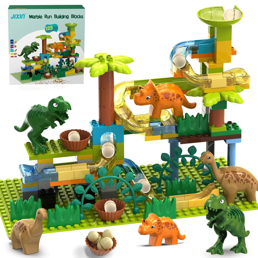 Dinosaur-Themed Marble Run STEM Toy – 125-Piece Building Set Compatible with LEGO DUPLO | Educational Gift for Kids Ages 3-8