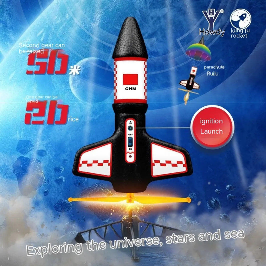 Kids Electric Rocket Launcher Space Exploration Toy with Parachute Outdoor Rocket Model