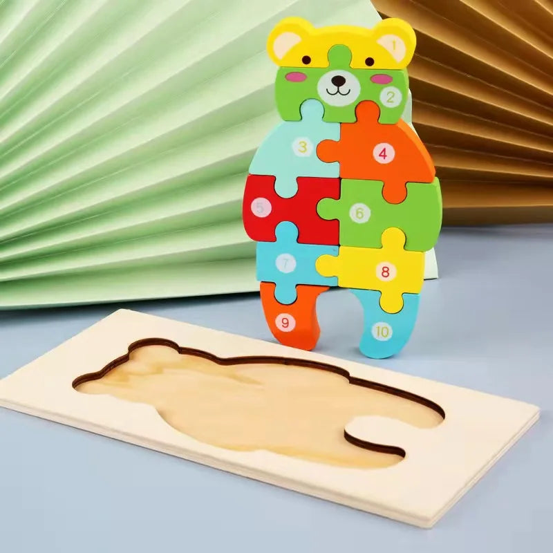 Montessori Wooden Dinosaur Puzzle – Educational 3D Jigsaw for Toddlers | Cognitive Learning & Fine Motor Skills Development