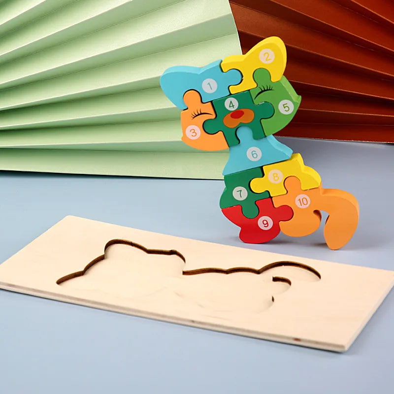 Montessori Wooden Dinosaur Puzzle – Educational 3D Jigsaw for Toddlers | Cognitive Learning & Fine Motor Skills Development