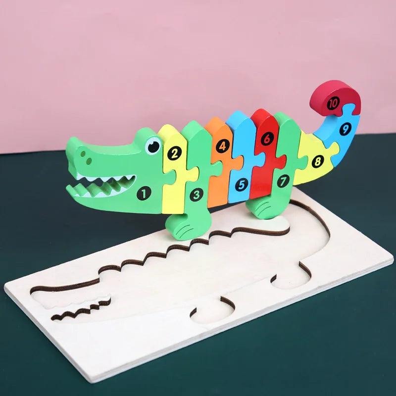 Montessori Wooden Dinosaur Puzzle – Educational 3D Jigsaw for Toddlers | Cognitive Learning & Fine Motor Skills Development