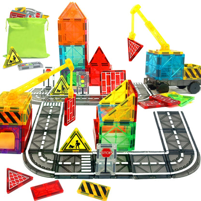 Magnetic Road Set with Car Toys – STEM Construction & Learning Playset for Kids | Build Your Own Road System