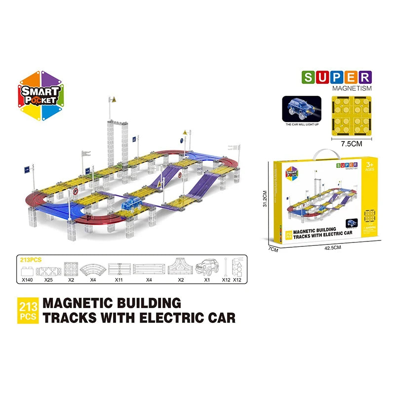 Magnetic Tiles Road Car Building Set – STEM Construction Toy with Electric Rail Car | Creative & Educational Playset