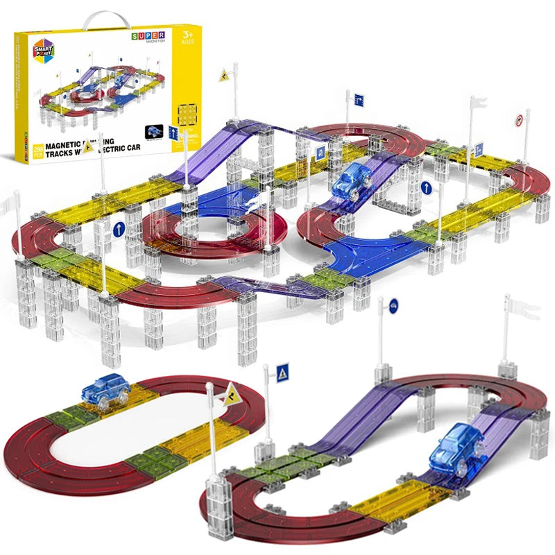 Magnetic Tiles Road Car Building Set – STEM Construction Toy with Electric Rail Car | Creative & Educational Playset