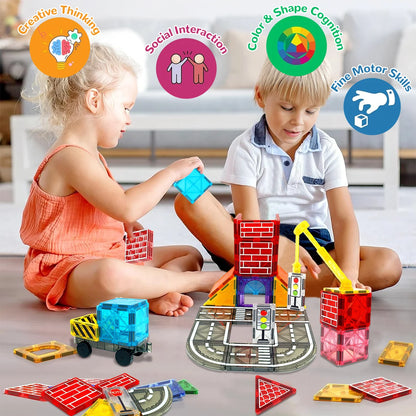 Magnetic Road Set with Car Toys – STEM Construction & Learning Playset for Kids | Build Your Own Road System