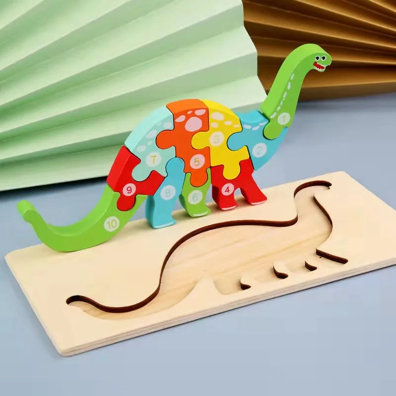 Montessori Wooden Dinosaur Puzzle – Educational 3D Jigsaw for Toddlers | Cognitive Learning & Fine Motor Skills Development