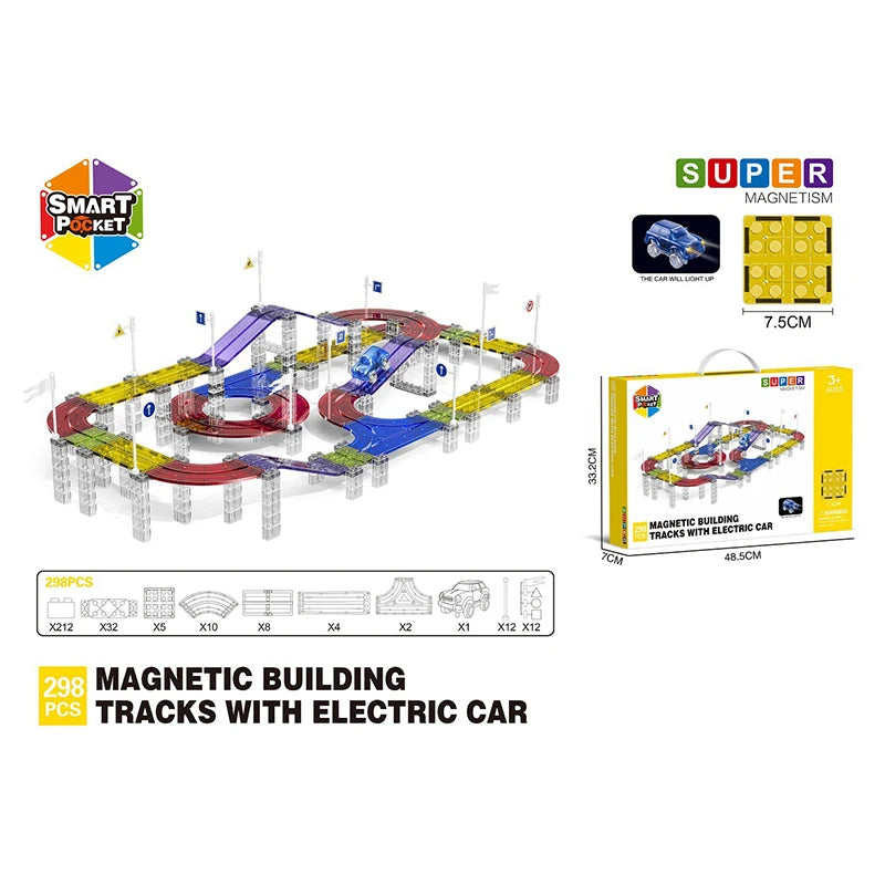 Magnetic Tiles Road Car Building Set – STEM Construction Toy with Electric Rail Car | Creative & Educational Playset