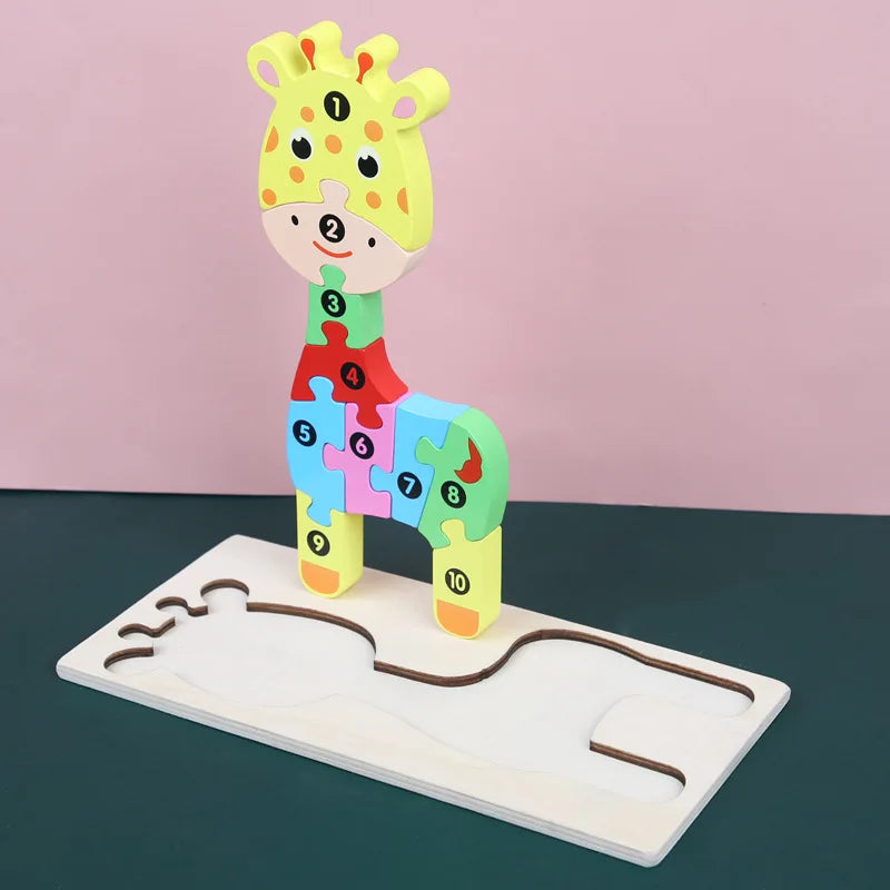 Montessori Wooden Dinosaur Puzzle – Educational 3D Jigsaw for Toddlers | Cognitive Learning & Fine Motor Skills Development