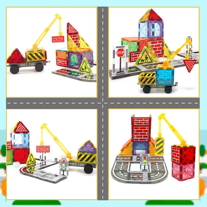 Magnetic Road Set with Car Toys – STEM Construction & Learning Playset for Kids | Build Your Own Road System