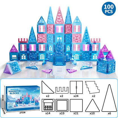 Kids Magnetic Tiles Frozen Set – STEM Educational Building Blocks for Creative Learning & Imaginative Play