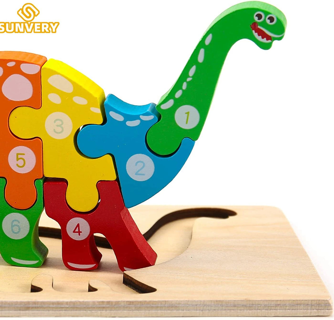 Montessori Wooden Dinosaur Puzzle – Educational 3D Jigsaw for Toddlers | Cognitive Learning & Fine Motor Skills Development